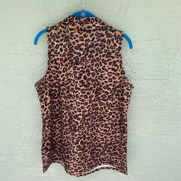 Boston Proper Leopard Print Zip-Up Women’s Size L Multicolor Sleeveless - Picture 2 of 7